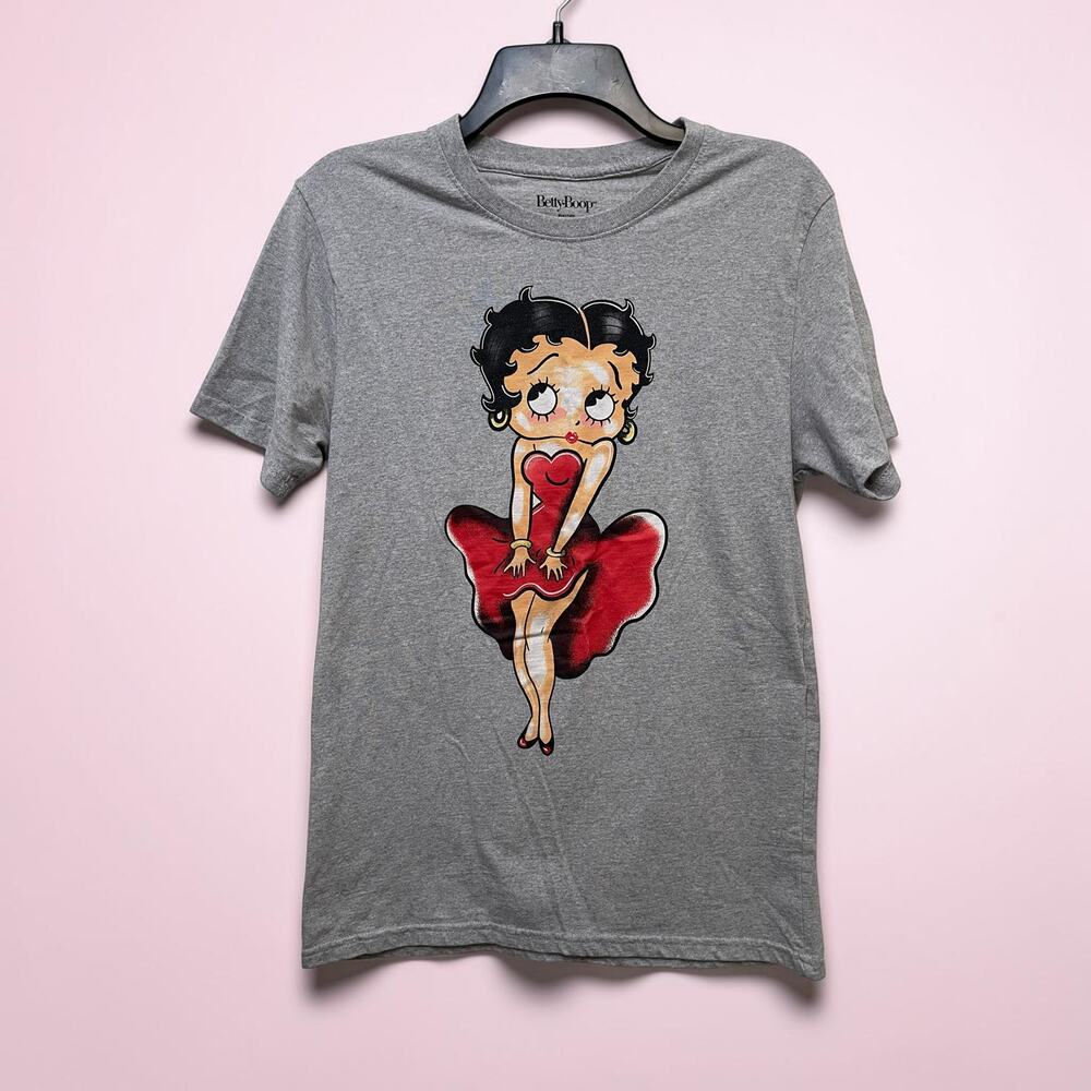 Betty Boop Woman's T-shirt Gray Size Med Cartoon Character Sexy Glam Activewear
